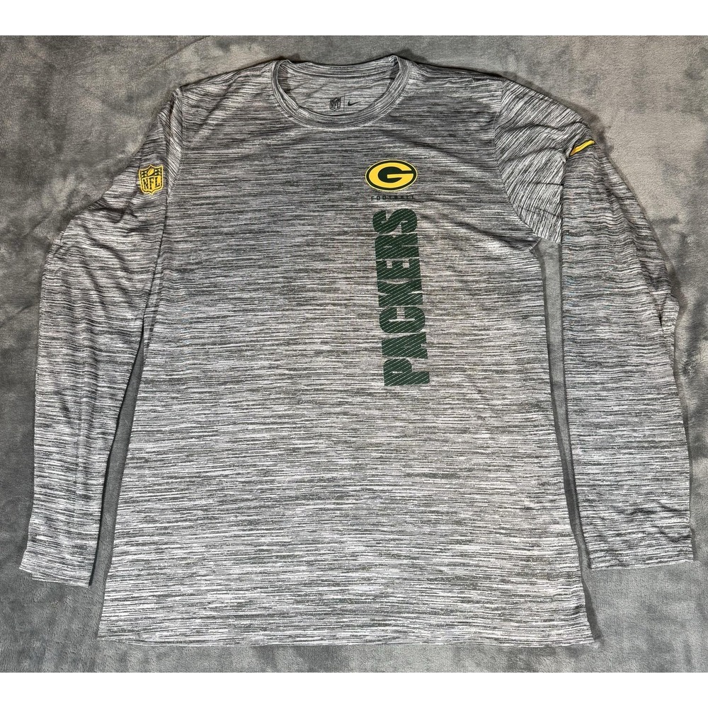 Green Bay Packers Shirt Mens M Gray NFL Football Nike Dri-FIT Long Sleeve